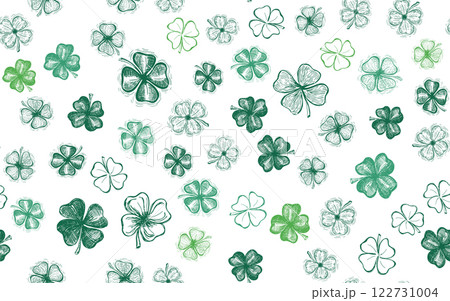 St. Patricks Day, clover pattern on white. Hand drawn illustrations	 122731004
