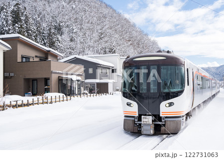【高山本線】飛騨国府駅に入線する特急ひだ 122731063