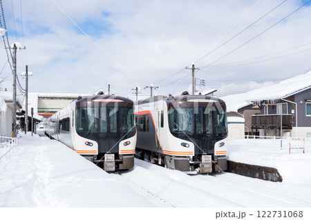 【高山本線】飛騨国府駅で列車交換を行う特急ひだ 122731068
