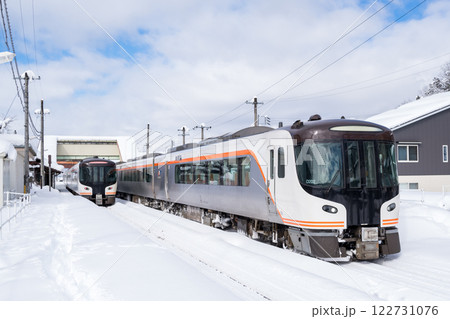 【高山本線】飛騨国府駅で列車交換を行う特急ひだ 122731076
