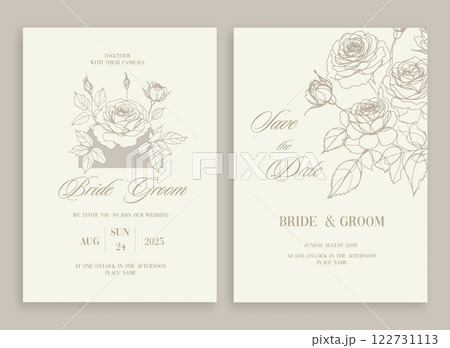 Marriage invitation card with custom flowers frame over beige background. Marriage invitation card with custom flowers frame over beige background. 122731113