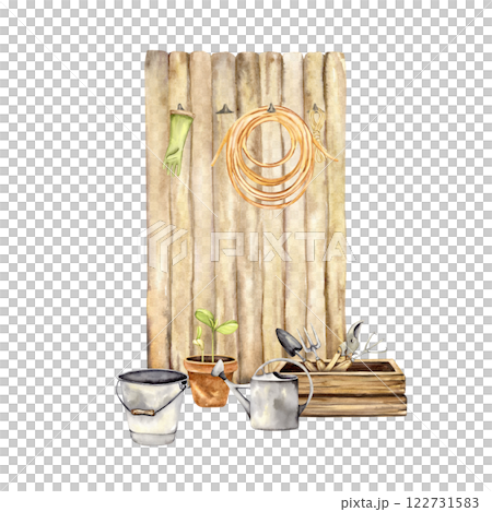 a rustic garden shed wall with hanging tools a rustic garden shed wall with hanging tools 122731583