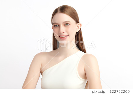 Beautiful young woman with clean fresh skin on white background, Face care, Facial treatment, Cosmetology, beauty and spa, women portrait. Beautiful young woman with clean fresh skin on white background, Face care, Facial treatment, Cosmetology, beauty and spa, women portrait. 122732209