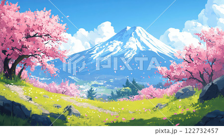 桜の花と富士山の風景 122732457