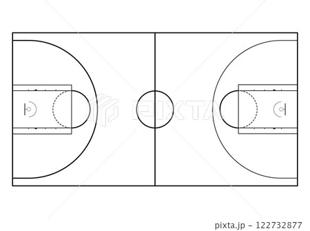 Basketball court and play field for game with ball, layout scheme 122732877