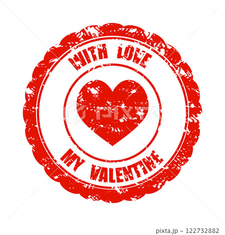 Rubber stamp with love my valentine and red heart 122732882