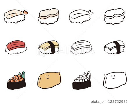 ペンで描いたいろんなお寿司 122732983