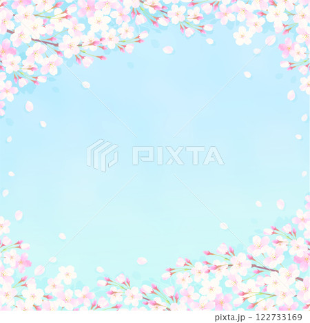 満開の桜と青空の背景イラスト 122733169