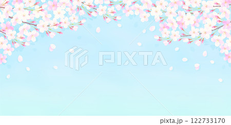 満開の桜と青空の背景イラスト 122733170