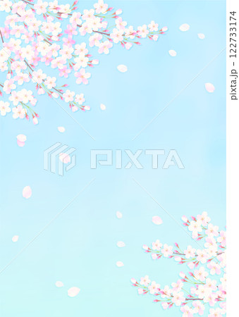 満開の桜と青空の背景イラスト 満開の桜と青空の背景イラスト 122733174