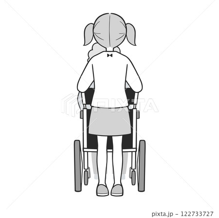 ヤングケアラー 車椅子を押す子供のモノクロイラスト ヤングケアラー 車椅子を押す子供のモノクロイラスト 122733727