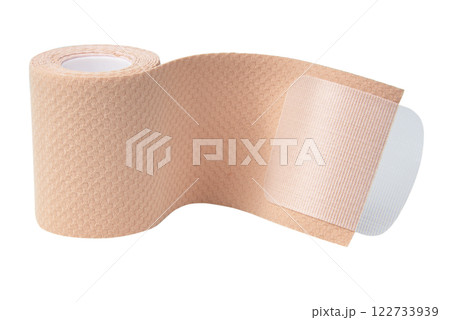 Bandage elastic tape medical wrap isolated on the white background Bandage elastic tape medical wrap isolated on the white background 122733939