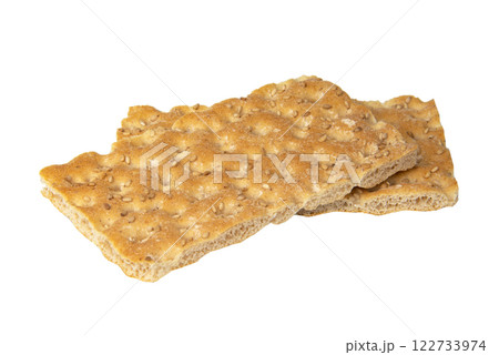 Premium crispbread with sesame seeds isolated on the white background Premium crispbread with sesame seeds isolated on the white background 122733974