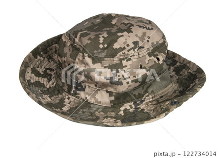 Pixel military cap hat uniform isolated on the white background Pixel military cap hat uniform isolated on the white background 122734014