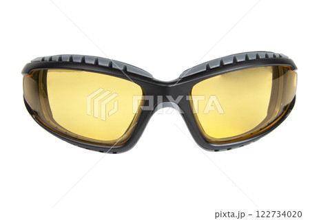 Tactical yellow glasses isolated on the white background Tactical yellow glasses isolated on the white background 122734020