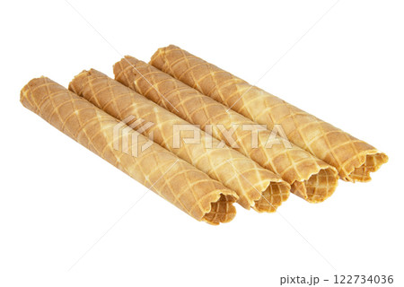 Wafer crispy stick tube isolated on the white background Wafer crispy stick tube isolated on the white background 122734036
