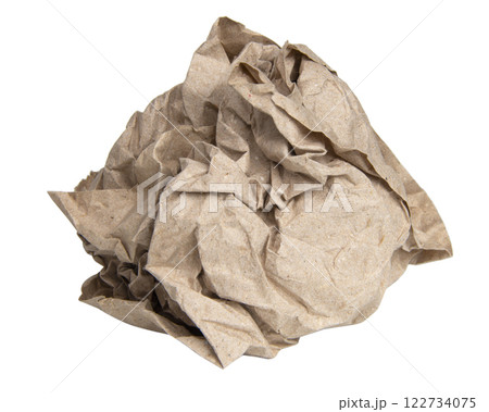Crumpled brown paper ball isolated on the white background 122734075