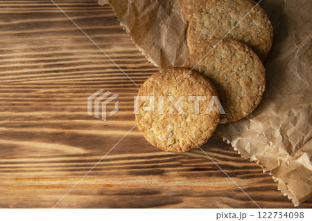 Classic cereal cookies on wooden home background bakery Classic cereal cookies on wooden home background bakery 122734098