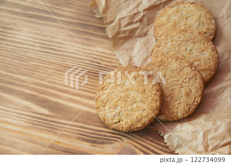 Classic cereal cookies on wooden home background bakery Classic cereal cookies on wooden home background bakery 122734099