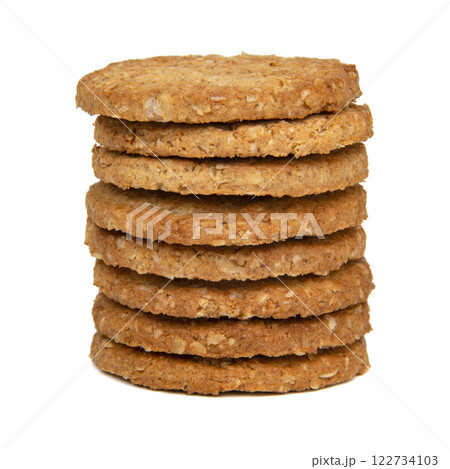 Cereal classic cookies tower isolated on the white background 122734103