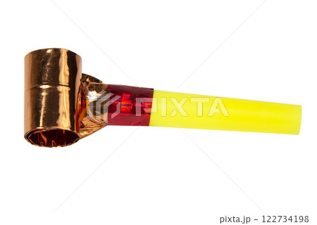 Party foil horn noisemaker isolated on the white background 122734198