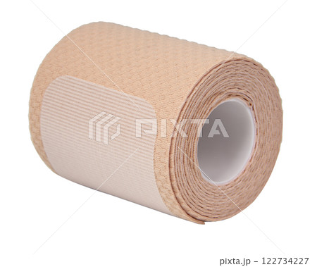 Bandage medical tape beige rolled isolated on the white background 122734227