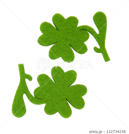 Clover quatrefoil green felt isolated on the white background Clover quatrefoil green felt isolated on the white background 122734236