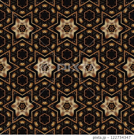 High class mystical background design. Arabesque ethnic texture. Geometric stripe ornament cover photo. Turkish fashion for floor tiles and carpet. Repeated pattern design for Moroccan textile print High class mystical background design. Arabesque ethnic texture. Geometric stripe ornament cover photo. Turkish fashion for floor tiles and carpet. Repeated pattern design for Moroccan textile print 122734347
