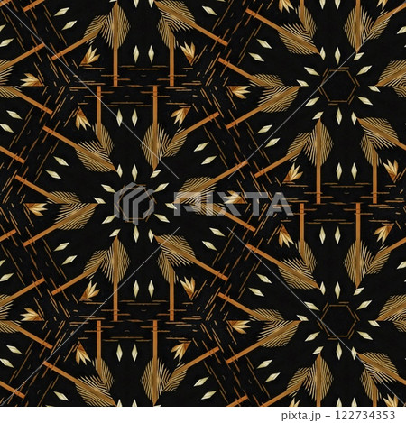 High class mystical background design. Arabesque ethnic texture. Geometric stripe ornament cover photo. Turkish fashion for floor tiles and carpet. Repeated pattern design for Moroccan textile print	 122734353