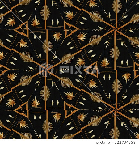 High class mystical background design. Arabesque ethnic texture. Geometric stripe ornament cover photo. Turkish fashion for floor tiles and carpet. Repeated pattern design for Moroccan textile print	 122734358