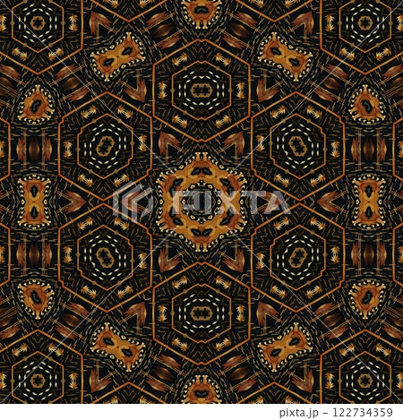 High class mystical background design. Arabesque ethnic texture. Geometric stripe ornament cover photo. Turkish fashion for floor tiles and carpet. Repeated pattern design for Moroccan textile print	 122734359