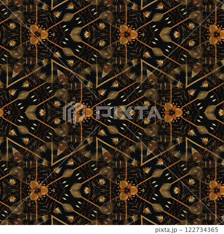 High class mystical background design. Arabesque ethnic texture. Geometric stripe ornament cover photo. Turkish fashion for floor tiles and carpet. Repeated pattern design for Moroccan textile print	 122734365