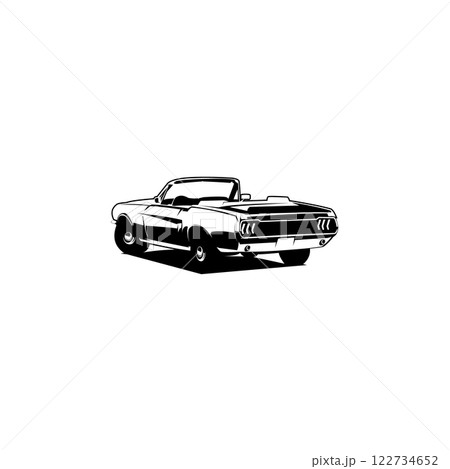 1968 ford mustang car logo silhouette. isolated white background view from behind. best for logos, badges and the vintage car industry. 122734652