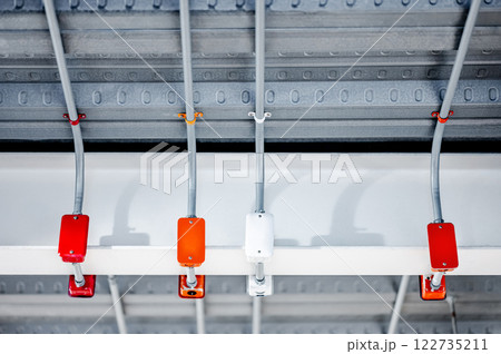 Electrical cable conduit with colorful junction box for electric wiring system on the ceiling Electrical cable conduit with colorful junction box for electric wiring system on the ceiling 122735211