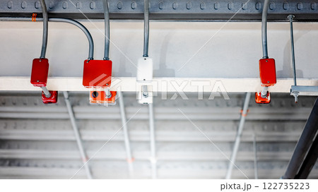 Electrical cable conduit with colorful junction box for electric wiring system on the ceiling 122735223