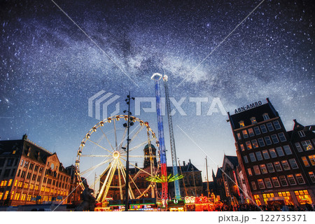 amusement park at the center of Amsterdam at night. 122735371