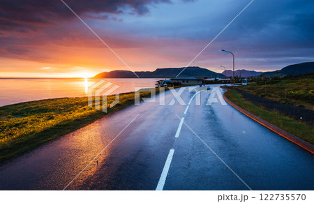 Lake sunrise and Beautiful road view 122735570