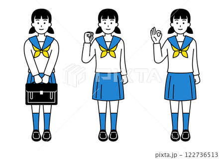 女子学生のポーズセット（全身） 122736513