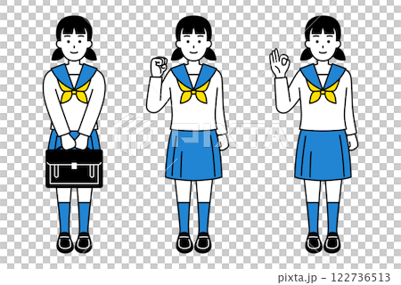 女子学生のポーズセット（全身） 122736513