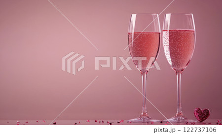 Two champagne glasses toasting with pink bubbly, romantic setting, perfect for celebrations Two champagne glasses toasting with pink bubbly, romantic setting, perfect for celebrations 122737106