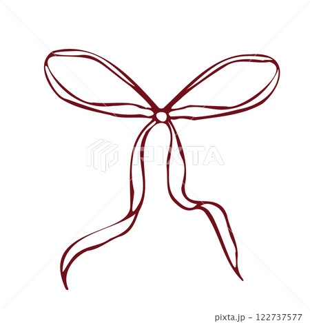Hand drawn vector bow. Minimalist red outline linear trendy sketch style. illustration for fashion, packaging, digital prints, invitation, scrapbooking, logo Hand drawn vector bow. Minimalist red outline linear trendy sketch style. illustration for fashion, packaging, digital prints, invitation, scrapbooking, logo 122737577