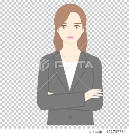Illustration of a young woman in a suit smiling with her arms crossed Illustration of a young woman in a suit smiling with her arms crossed 122737784