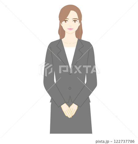 スーツを着た女性が手を前にして立っているイラスト素材 122737786