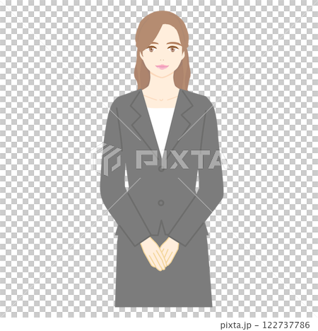 スーツを着た女性が手を前にして立っているイラスト素材 122737786
