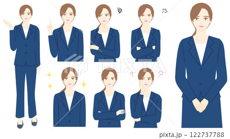 スーツを着た女性のイラストセット スーツを着た女性のイラストセット 122737788