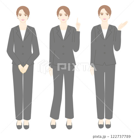スーツを着た女性の前身イラストセット スーツを着た女性の前身イラストセット 122737789