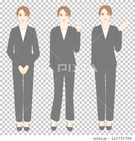 スーツを着た女性の前身イラストセット スーツを着た女性の前身イラストセット 122737789