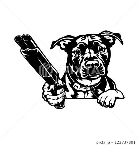 Bad Staffy - dog with gun - vector stencil Bad Staffy - dog with gun - vector stencil 122737801