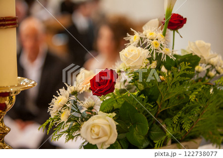 A Beautifully Crafted and Elegant Floral Arrangement Presented at a Special Ceremony A Beautifully Crafted and Elegant Floral Arrangement Presented at a Special Ceremony 122738077