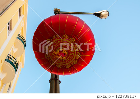 Red Chinese lanterns in Chinatown in Lisbon, Portugal Red Chinese lanterns in Chinatown in Lisbon, Portugal 122738117